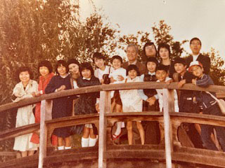 Japanese tour group at MOBOT bridge 1983
