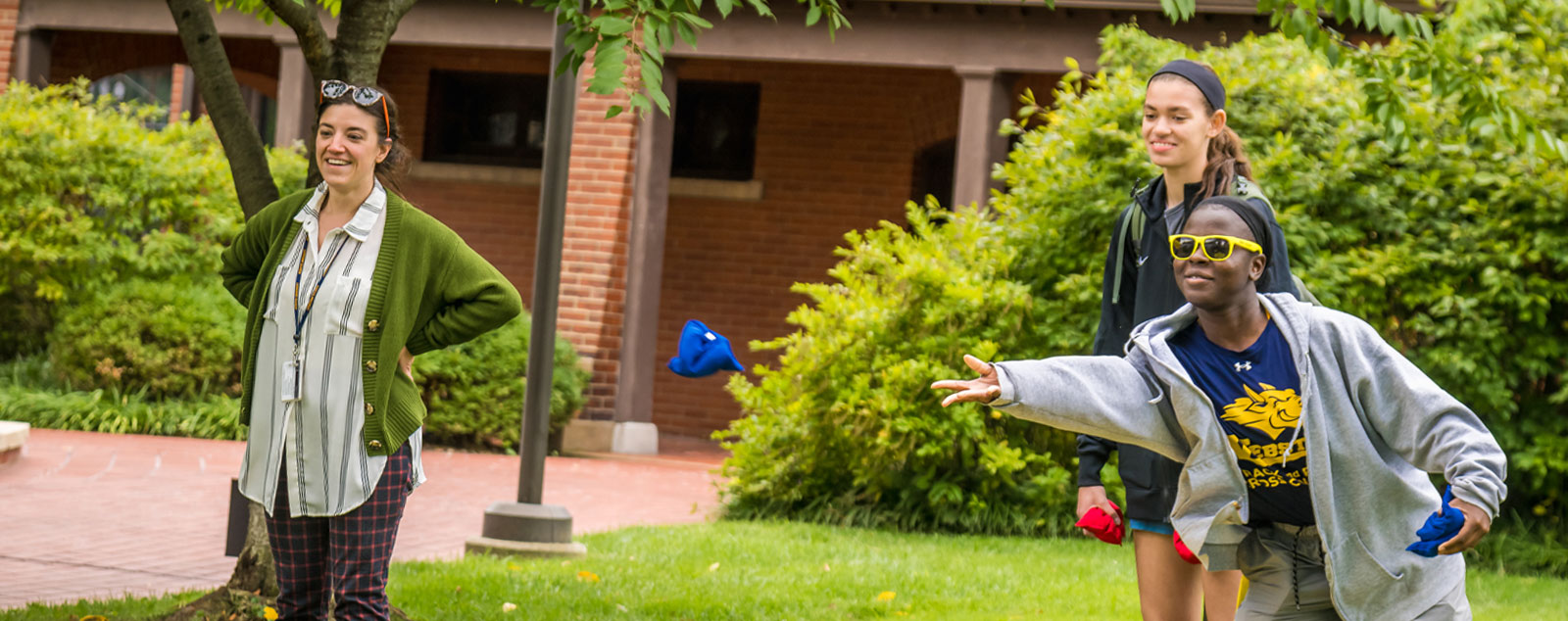 Students playing yard games