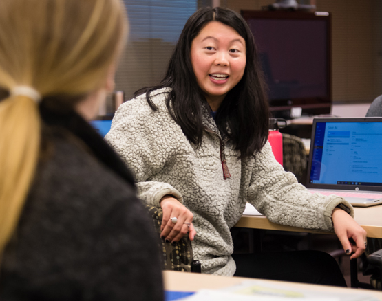 Two female students talking